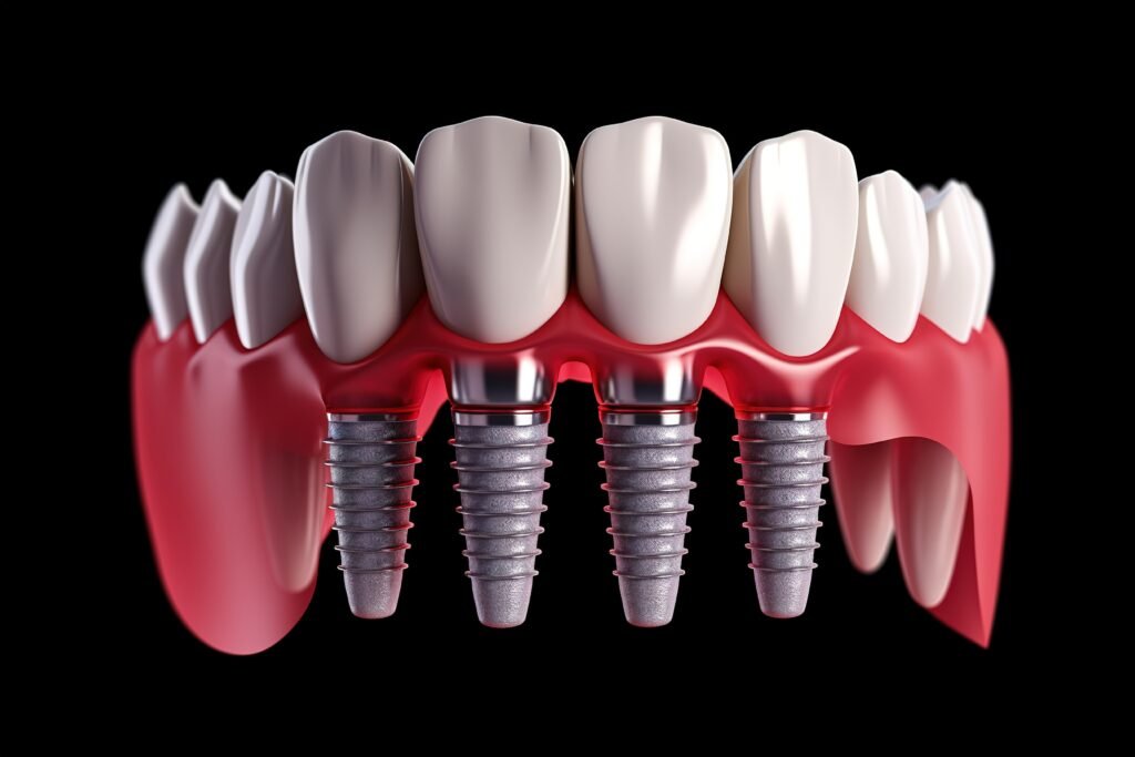Modello anatomico che mostra il posizionamento degli impianti dentali per all on 6